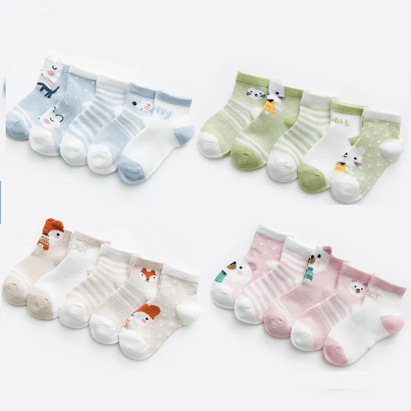 

Детские носки 5 цветов, летние сетчатые Мультяшные хлопковые носки для новорожденных, аксессуары для детской одежды