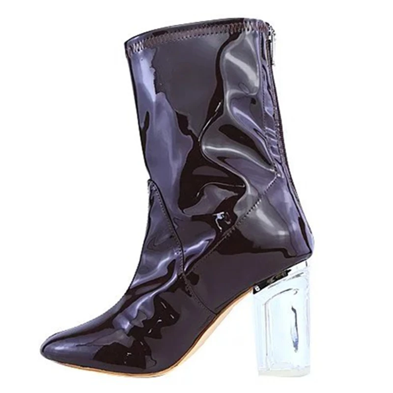 Мода ПВХ Лакированной Кожи Perspex Ясно Ботильоны Твердые Сексуальные Высокий