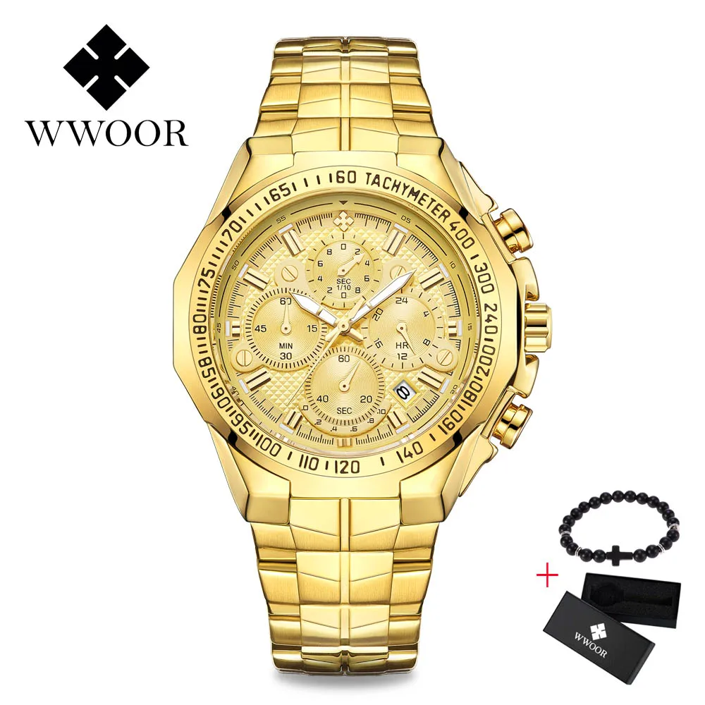 Gold WWOOR Relogio Masculino мужские часы Роскошные Известный Топ бренд Мужская мода Повседневное платье часы военные кварцевые наручные часы золото - Цвет: Gold