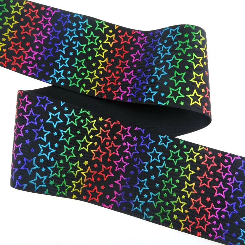 Hot sale 100 yards /roll 3 &quot75mm hologram rainbow Star printed grosgrain ribbon | Дом и сад