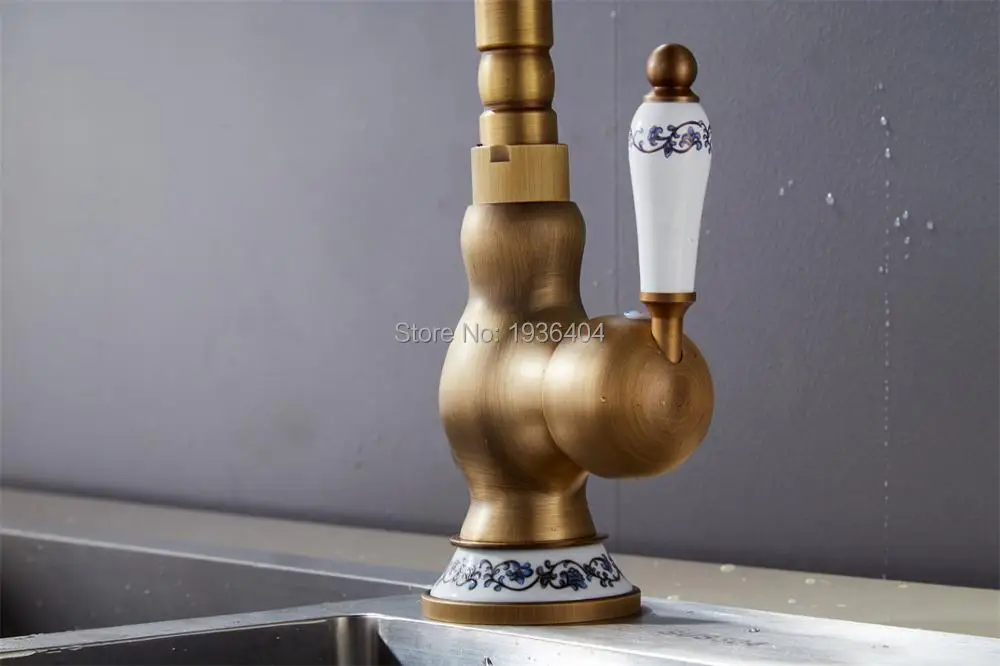 Basin Faucet Antique Brass Finished Mixer Tap Deck Mounted Vanity Vessel Sinks AF1088 | Обустройство дома