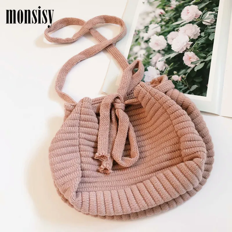Monsisy Winter Children Wool Bag For Girl Boy Handbag Kid Coin Purse Shoulder for Toddler Gift Baby Knitted Small Tote | Багаж и сумки