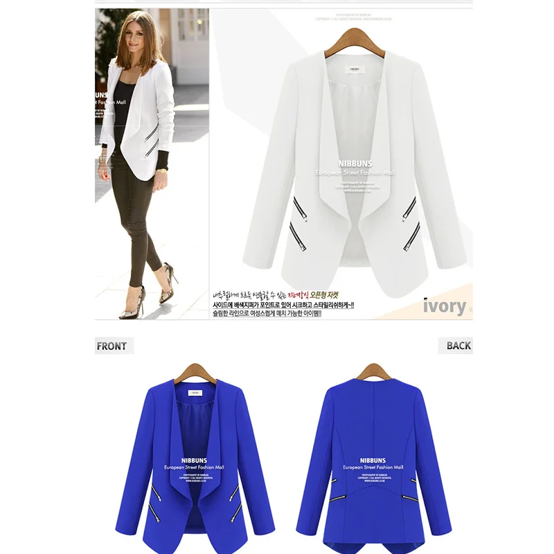

Long Personality Zipper Pocket White Blazer Women Sexy Single Button Slim Elegant Office Jacket Blazers Autumn Blazer Mujer