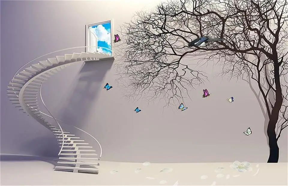 3d обои фотообои на заказ настенные для гостиной лестницы и большие деревья