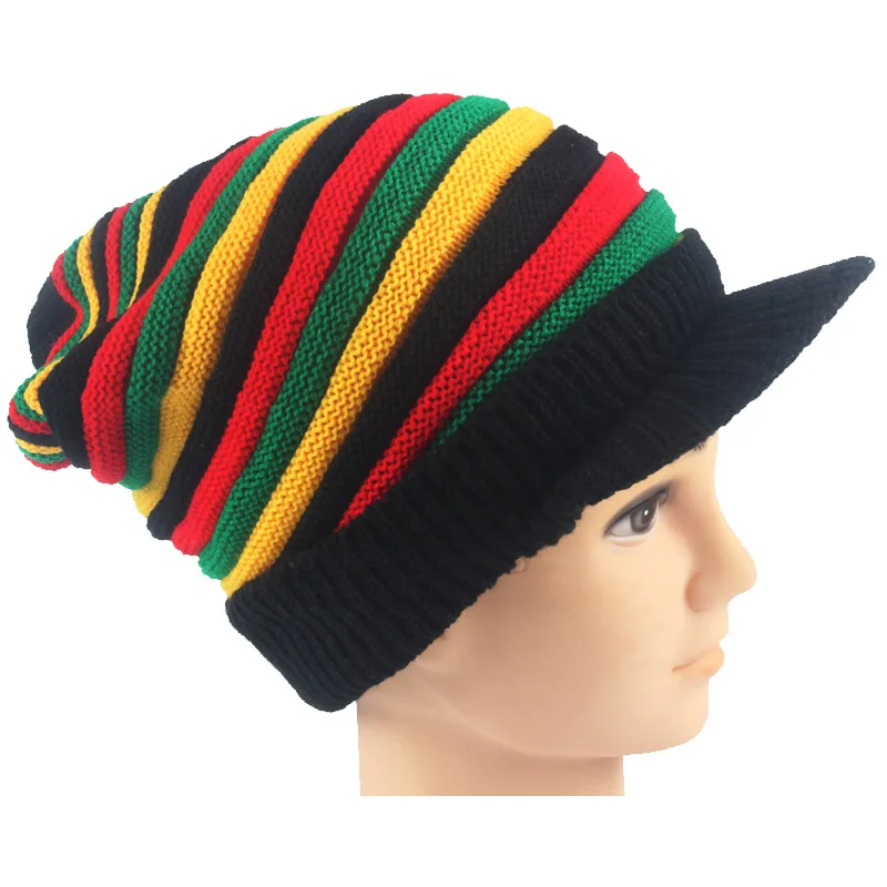Зимняя Мужская и Женская Полосатая раста красный желтый зеленый Боб Марли Регги