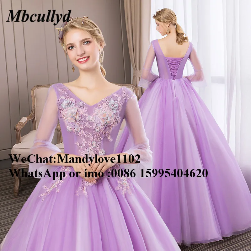 Mbcullyd фиолетовое бальное платье Quinceanera платья элегантный v-образный вырез сладкий 16 Платье длинное формальное Vestidos de 15 anos на заказ - Цвет: Pictures color
