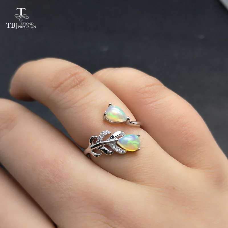 Женское кольцо с перьями TBJ Ювелирное Украшение натуральным этопийским опалом из