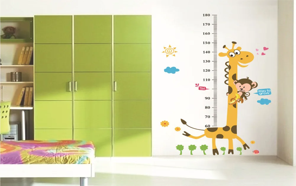 Детская Настенная Наклейка с таблицей высоты домашний декор мультяшный жираф