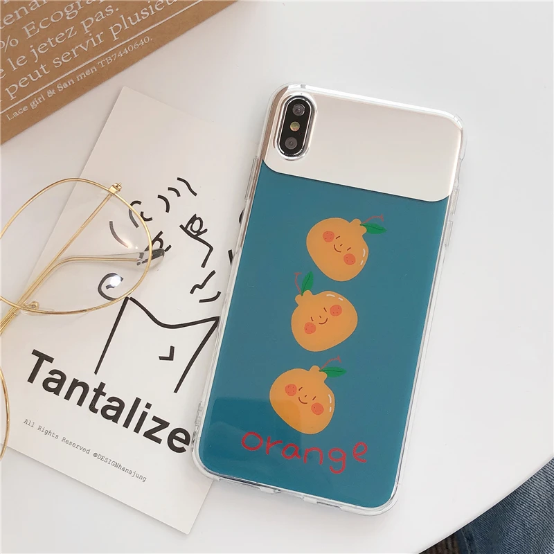 Summer Simple Blue Fruit Mirror Phone Case for Iphone X Xs Max Glitter Clear 6s 7 8plus Xr Back Cover |