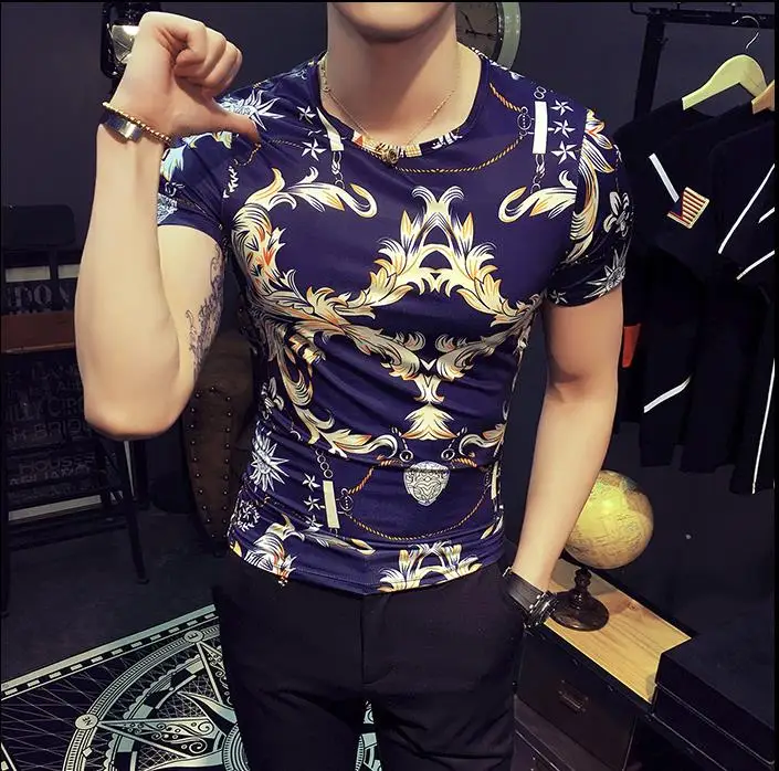 Luxury Men's Summer Rayon Silk T Shirt Fashion Floral Print Slim T-Shirts Short Sleeve O-Neck Tee Soft Thin Shirts For Men | Мужская