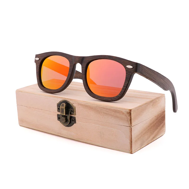 RedWood Box Модные мужские и женские солнцезащитные очки чистого бамбука ручной работы, дерева, бамбука, рисовых ногтей очки поляризационные glassesdrivingsungla - Цвет линз: RedWood Box