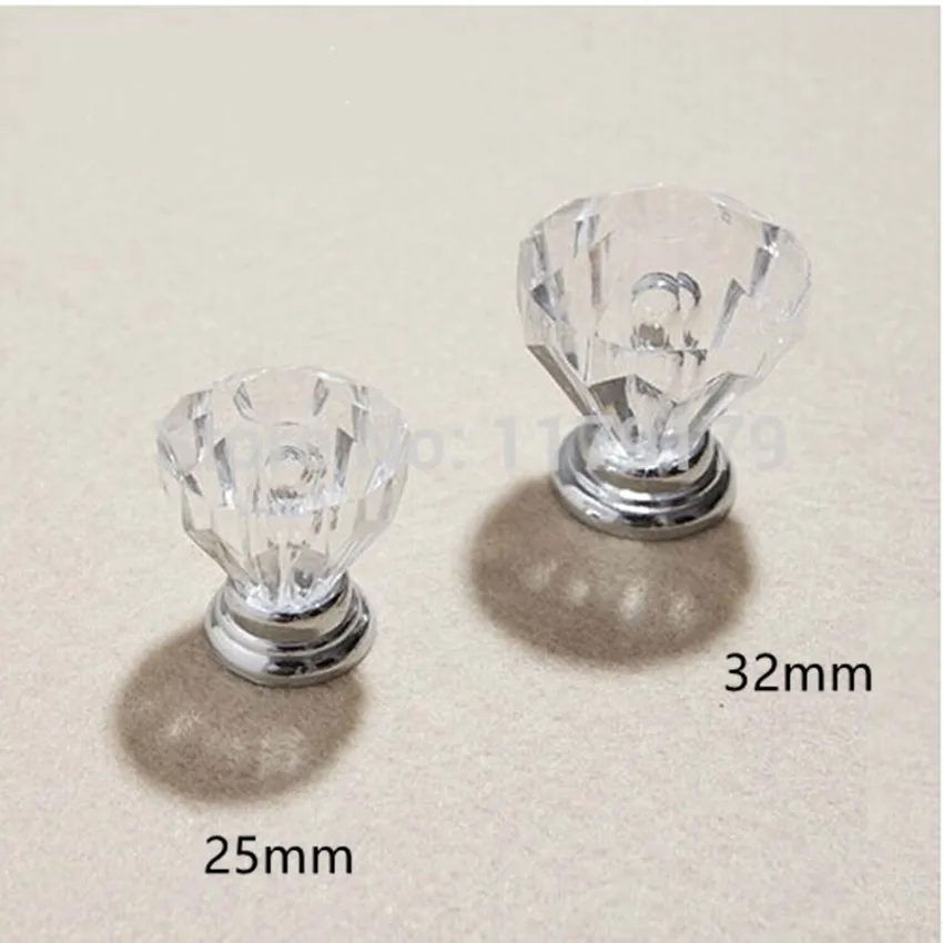 

modern simple fashion clear acrylic furniture knobs diamond head drawer cabinet knobs pulls silver chrome dresser door handles
