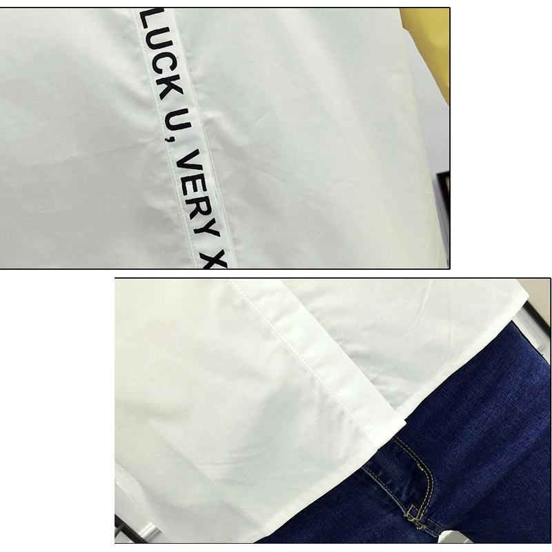 

2018 Spring Patchwork Blouse Print Letter Long-Sleeved Loose Tops Shirt Female Elegant Casual Cotton Shirts Blouse FP0369