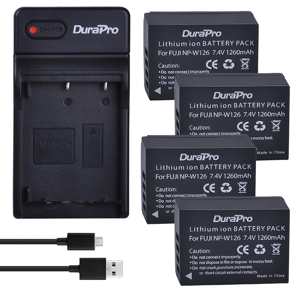 DuraPro 4 шт. NP W126 литий ионная батарея + USB одно зарядное устройство для Fuji HS50 HS35 HS33