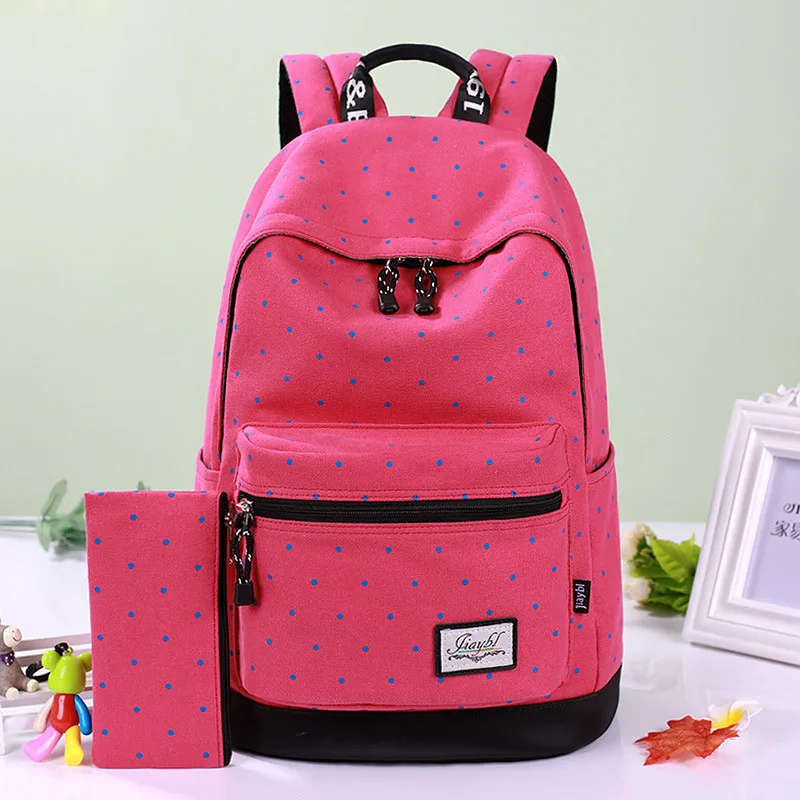 Классический Dot печати холст рюкзак Для женщин школьный Путешествия Рюкзаки для