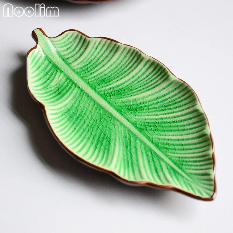 Dark Green NOOLIM банановый лист форма блюдо в виде листа керамические блюда ледяная трещины глазурь прекрасные суши блюда посуда маленькая тарелка блюдо - Цвет: Dark Green