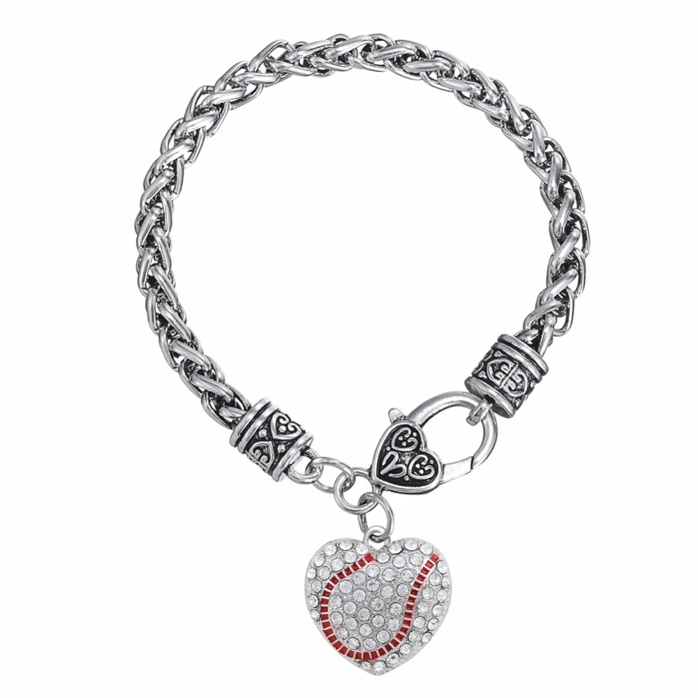 Спортивный Браслет fishhook в стиле reail center I heart (love) с кристаллами для бейсбола |