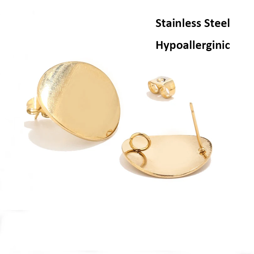 Blank Round Gold Полые круглые серьга кольцо столбы из нержавеющей стали золото тон изогнутые серьги делая разъемы для сережек дизайнеров - Цвет: Blank Round Gold