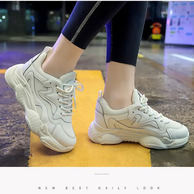 Женская обувь дышащие осенние не сужающиеся книзу массивные кроссовки