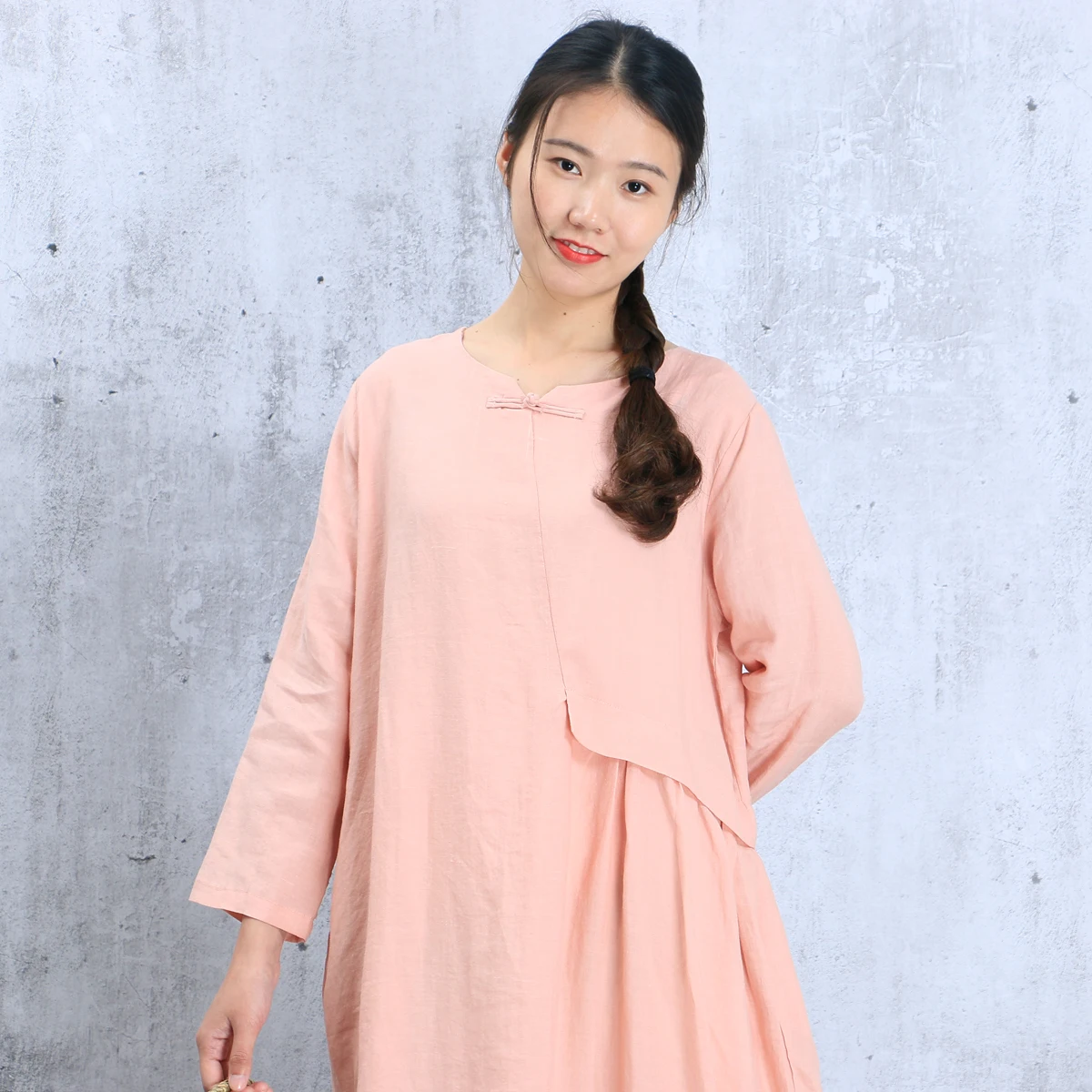 Johnature Women Maxi Dress Vintage 2019 Autumn New Casual Linen Nine Sleeve Button Patchwork Loose Clothes O-Neck Dresses | Женская
