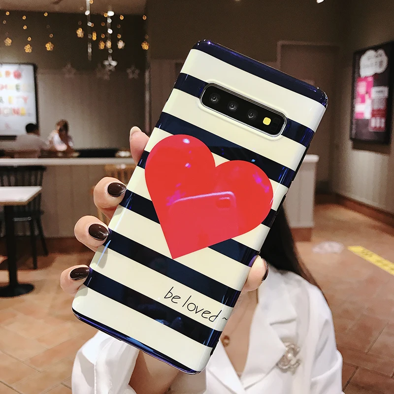 YHBB чехол S Модный Полосатый чехол для телефона с сердечком для samsung Galaxy S10 5G S8 S9 Plus Note 10 Plus 8 9 Blu-Ray мягкий чехол с красным сердцем