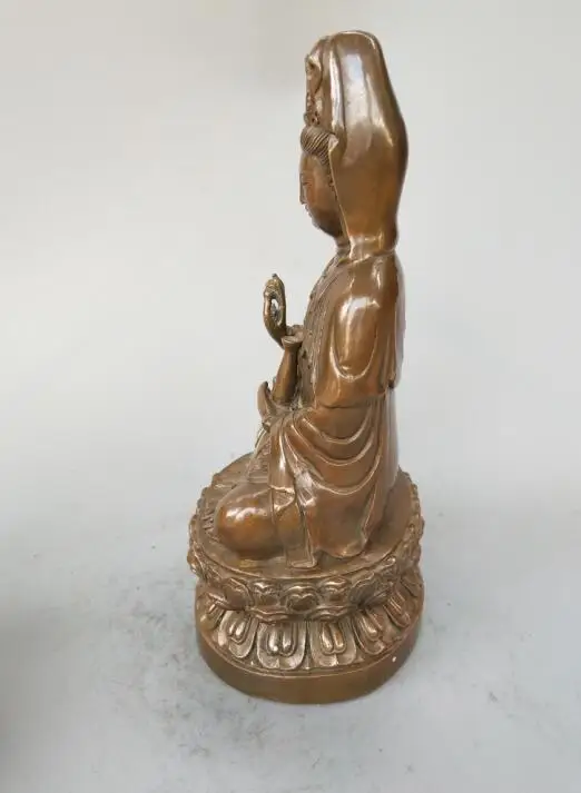 Chinese pure brass Sit lotus Guanyin Buddha statue 22cm | Дом и сад