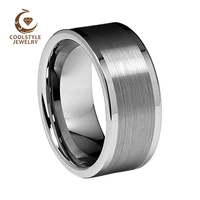 10mm flat men ring tungsten carbide ring wedding band with polished brushed finish comfort fit