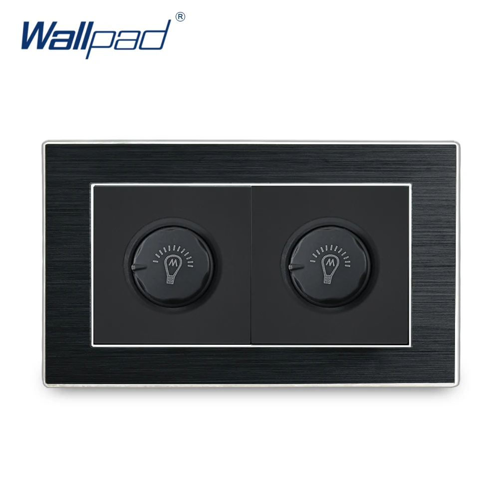 Double Dimmer Switches Wallpad Luxury On Off Wall Light Switch Satin Metal Panel Incandescent Light Dimmer Brightness Switches