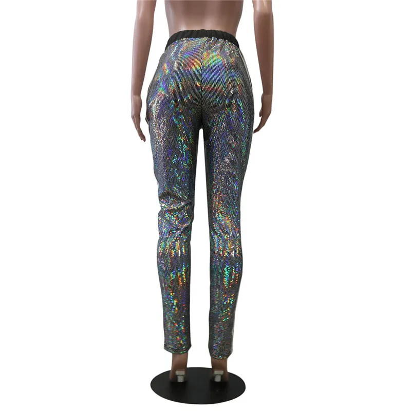 Sequin Pants Trousers Women Streetwear Fashion Casual Harajuku Slim Jogger Side Striped Sparkly High Waist Skinny | Женская одежда