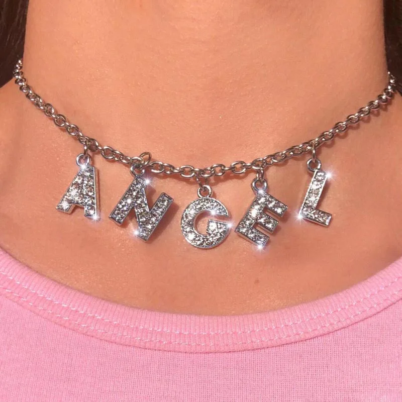 angel necklace Ins, хит, ожерелье-чокер с ангелом для девочек, для женщин, начальная 26 букв, самодельное имя, ожерелье в стиле Харадзюку, панк, цепочка из нержавеющей стали, ожерелье, Mujer - Окраска металла: angel necklace