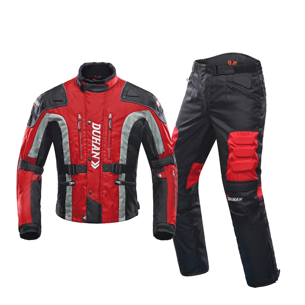 Red Suit DUHAN, мотоциклетные наборы курток, ветрозащитная куртка и штаны, комплект защитного снаряжения, защитный костюм для верховой езды, мотоциклетные штаны, мотоциклетная куртка - Цвет: Red Suit