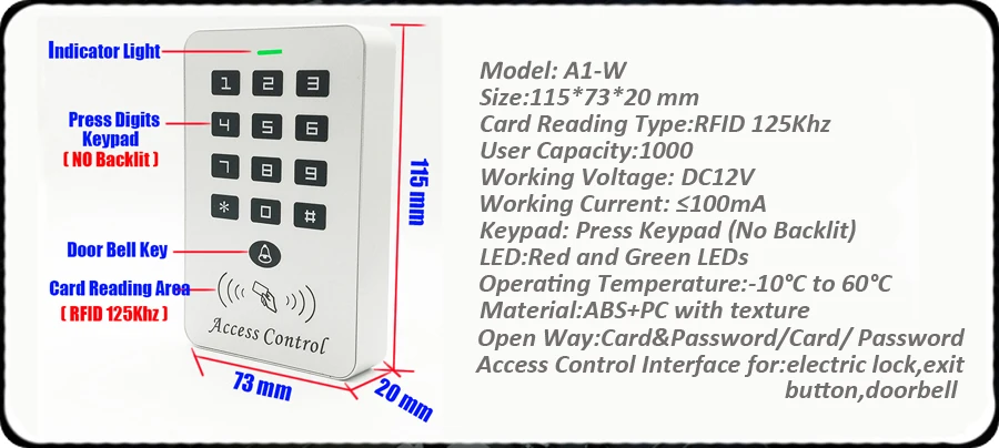 125 кГц клавиатура автономная rfid карта система контроля допуска к двери