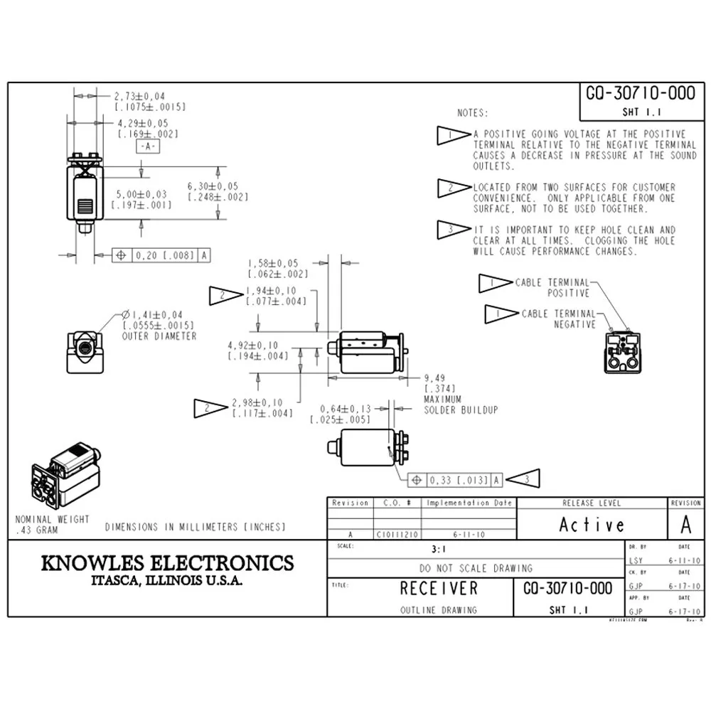 GQ-30710 Knowles BA Driver IEM сбалансированный якорь драйвер приемник динамик | Электроника