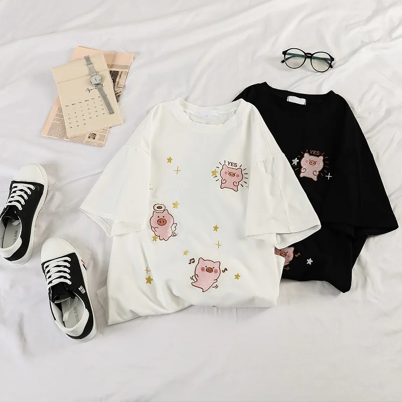 Женские футболки в Корейском стиле с коротким рукавом милая Футболка Harajuku