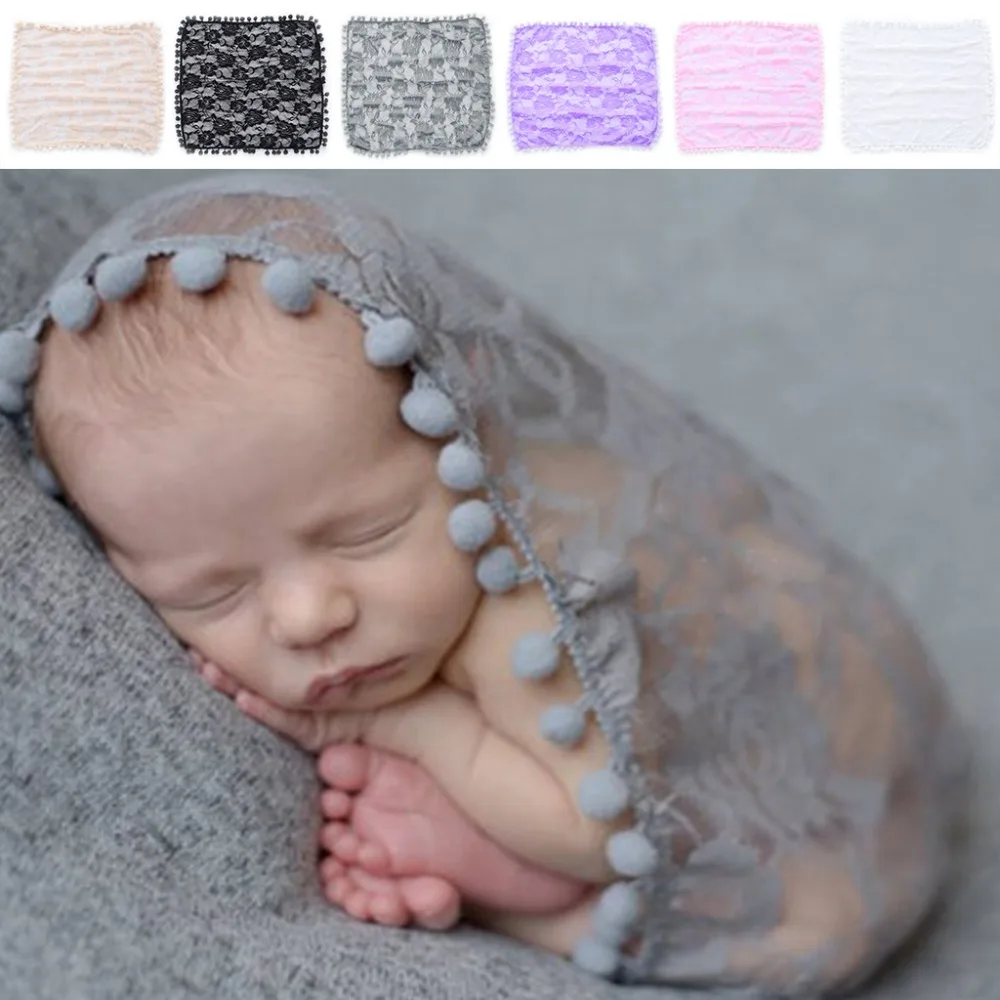 Одеяло для фотосъемки новорожденных малышей с кисточками и кружевом|blanket