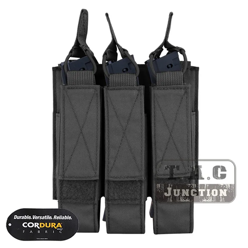 BK Emerson страйкбол Охота Тактический модульный MOLLE тройной Открытый Топ SMG Mag Чехол EmersonGear журнал Перевозчик для MP5/MP7/KRISS - Цвет: BK