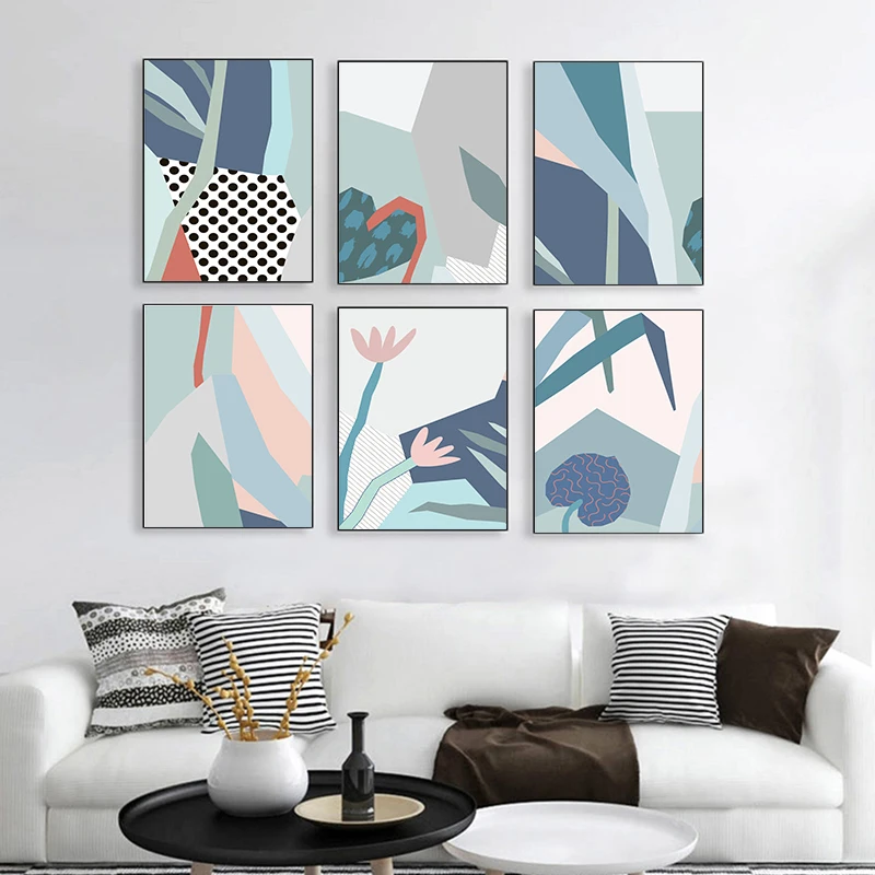 Абстрактные Геометрические Цвета сочетание листьев лотоса A2 A3 A4 холст