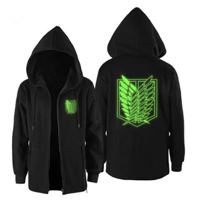 

Winter Mens Attack On Titan Luminous Hoodie attack Shingeki cosplay Sweatshirt costume Hip Hop hooded Windbreaker coat 101804