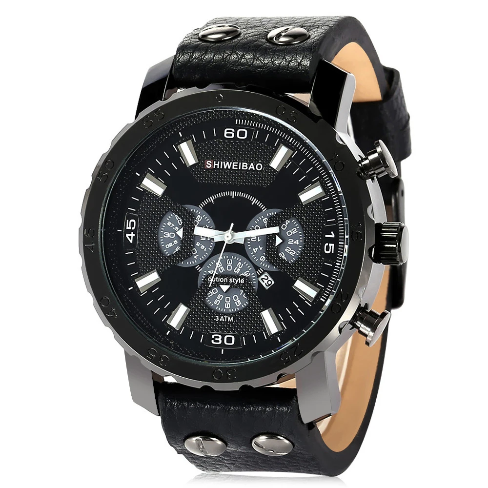 Мужские часы с кожаным браслетом аналоговые кварцевые наручные автоматической