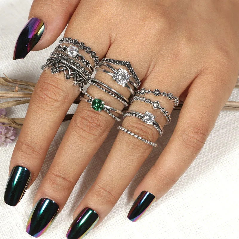Винтажная Корона цветные камни Богемия Bijuterii 12 pic/sit крошечные кольца bague много