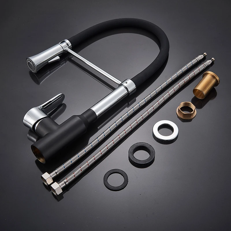 Смеситель для кухонной мойки кран с струйным носиком черный/белый хром вытяжной