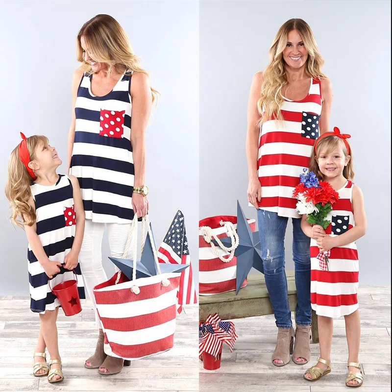 

Mother and Sons Sets Baby European and American Round Neck Sleeveless Kids GIRL Dress Children Mommy Mom Family Matching Outfit