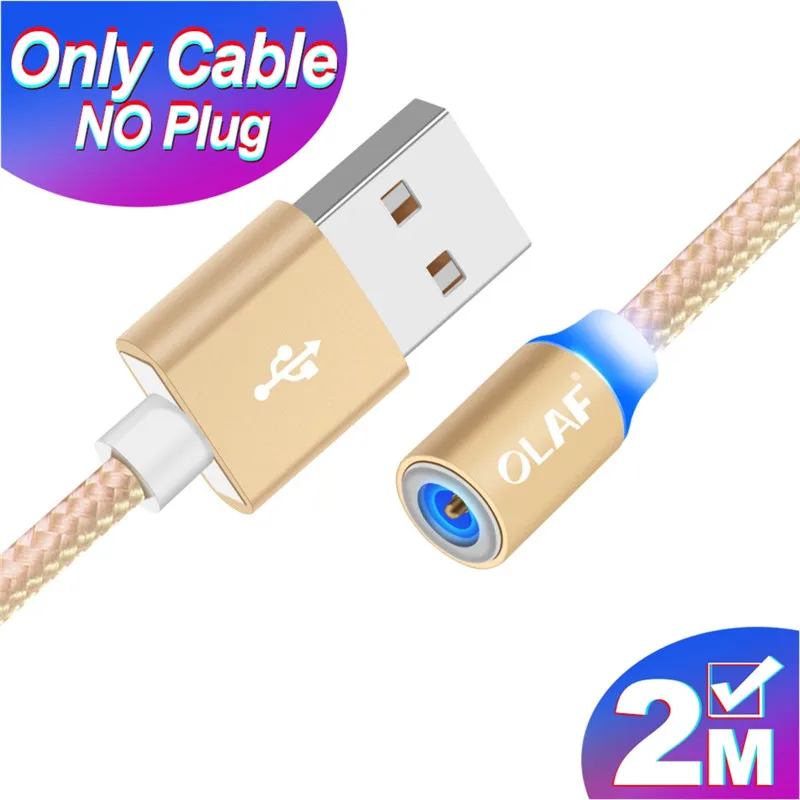 2M Only Gold Cable Магнитный Micro USB кабель OLAF 2A Зарядка 1 м 2 м светодиодный магнитный кабель для зарядки и передачи данных для Xiaomi 4X huawei P8 Lite samsung A5 J5 J7 - Цвет: 2M Only Gold Cable