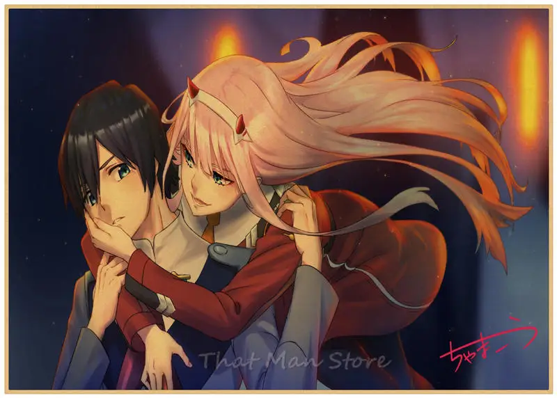 Darling in the FranXX HIRO ZERO TWO ICHIGO GORO стикер на стену плакат из крафт-бумаги японского аниме плакат ретро плакат 30*21 см
