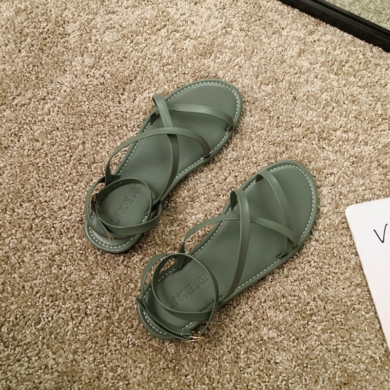 Босоножки на плоской подошве с узкими ремешками Летняя женская обувь для