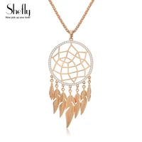shefly long necklace big leaf feather tassel gold pendant hollow jewelry dream catcher necklace for women gift collier boheme