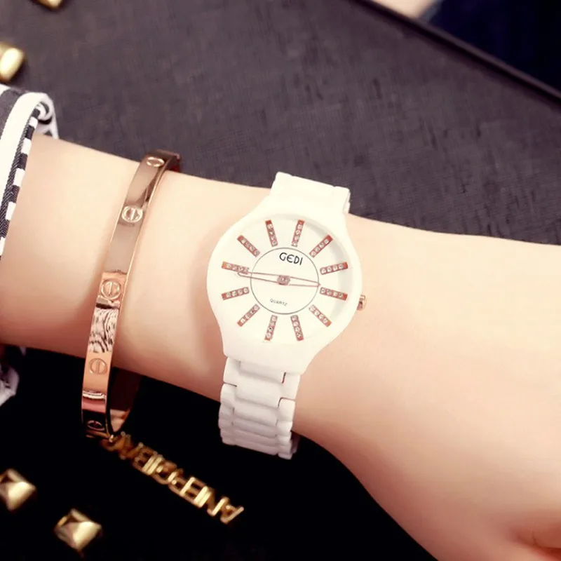 GEDI керамические часы женские роскошные брендовые Rhinestone Платье кварцевые модные