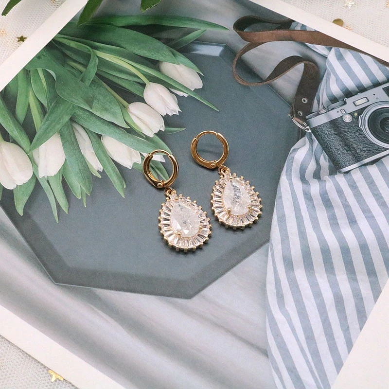 Изысканные серьги медный материал кубический цирконий кристалл Розовый