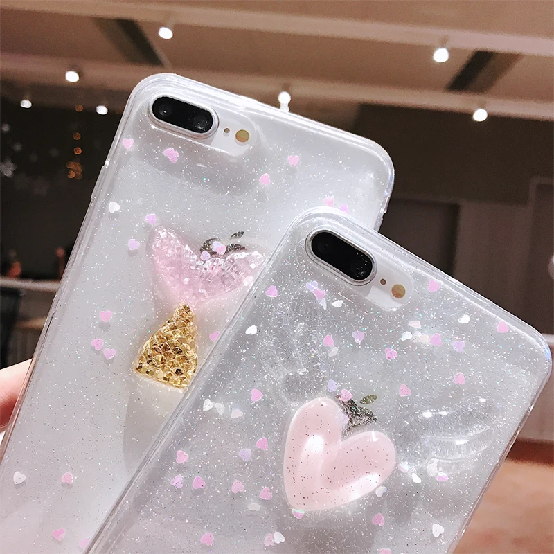 Для iPhone XS max/XR 3D чехол с крыльями ангела и наклейка на экран из закаленного стекла для iPhone X XS 8 7 Plus 6 6splus Русалка Любовь