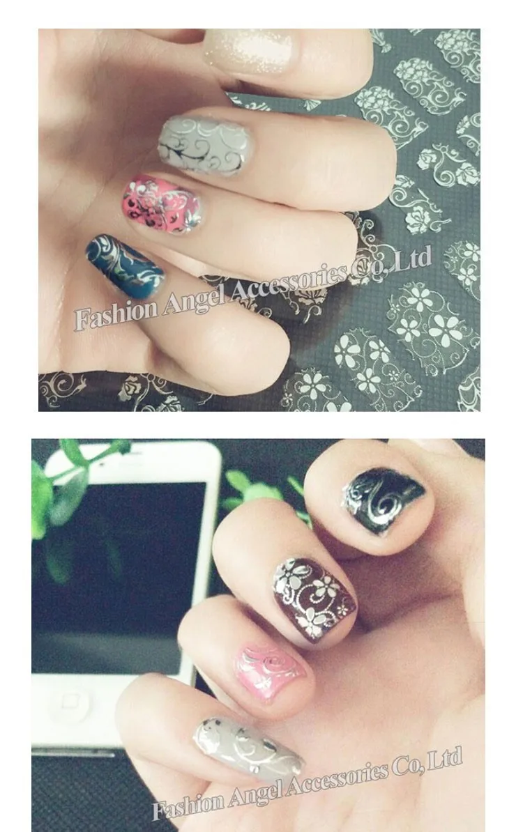 Стикеры 3D на ногти Nail Art Переводные картинки, 108 шт/лист, высокое качество, серебристый металлик, Микс Цветов, дизайн ногтей, Типсы, аксессуары, инструменты для украшения